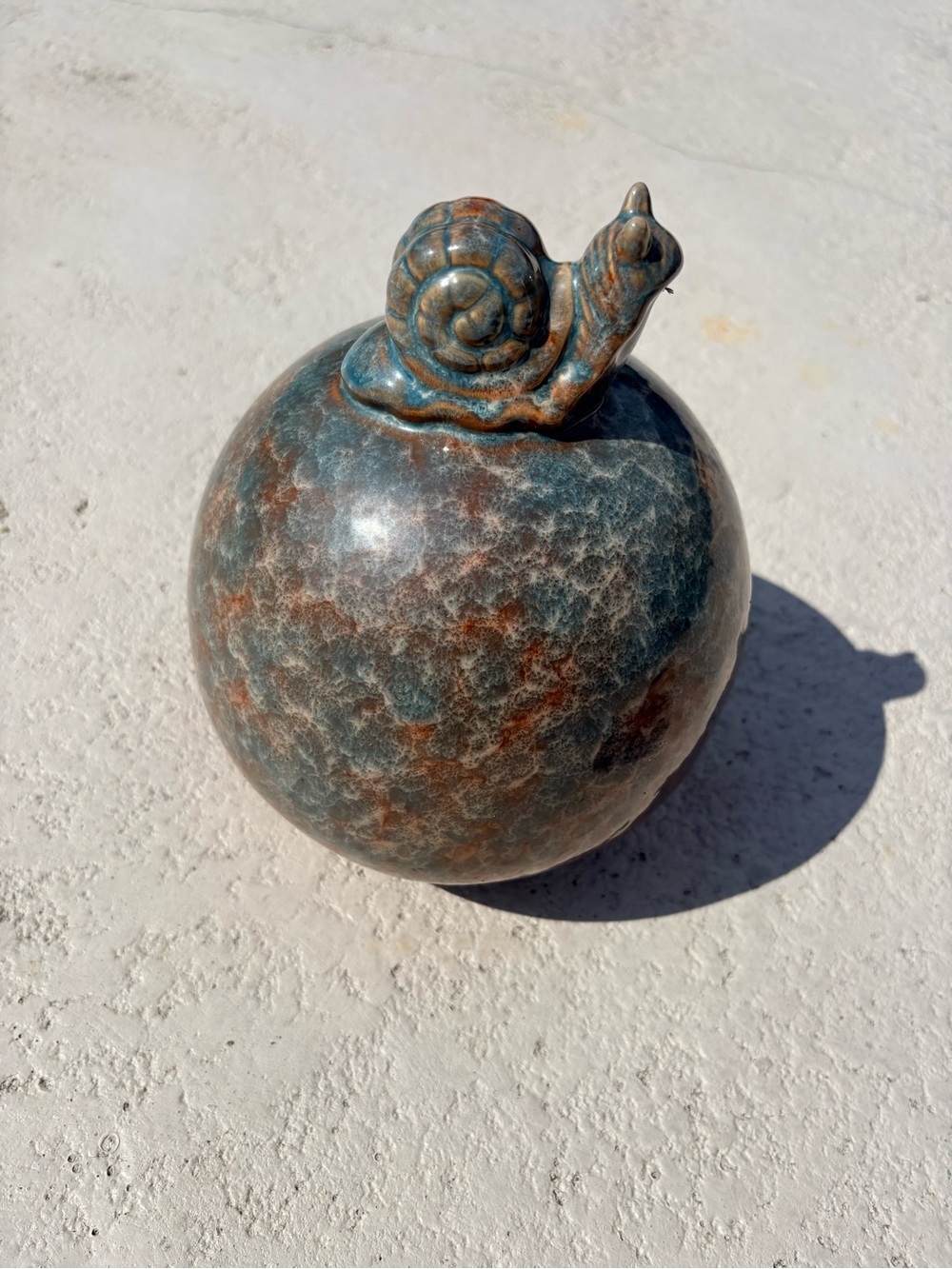 Handmade Drip Glazed Ceramic Snail Garden Sphere | Artisan Yard Decor | 9" Tall - Picture 9 of 9